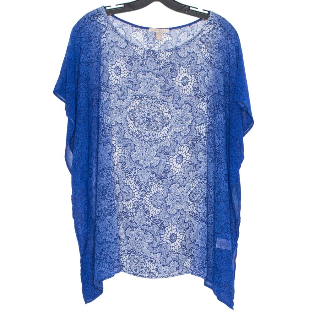 Blue Tunic Top Sheer Embellished Plus Size 1X Boho Flowy Lightweight Oversized